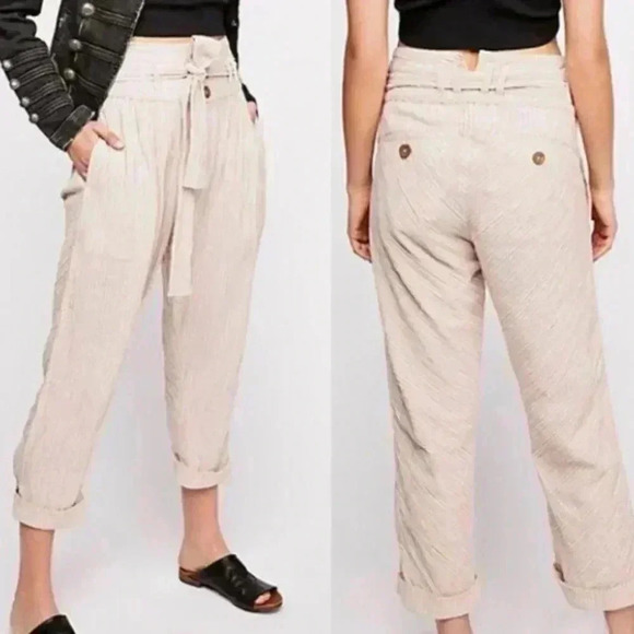 FREE PEOPLE 2 Rumors Yarn Dye Harem Pants in Canvas Combo • Natural Cream - Picture 7 of 16
